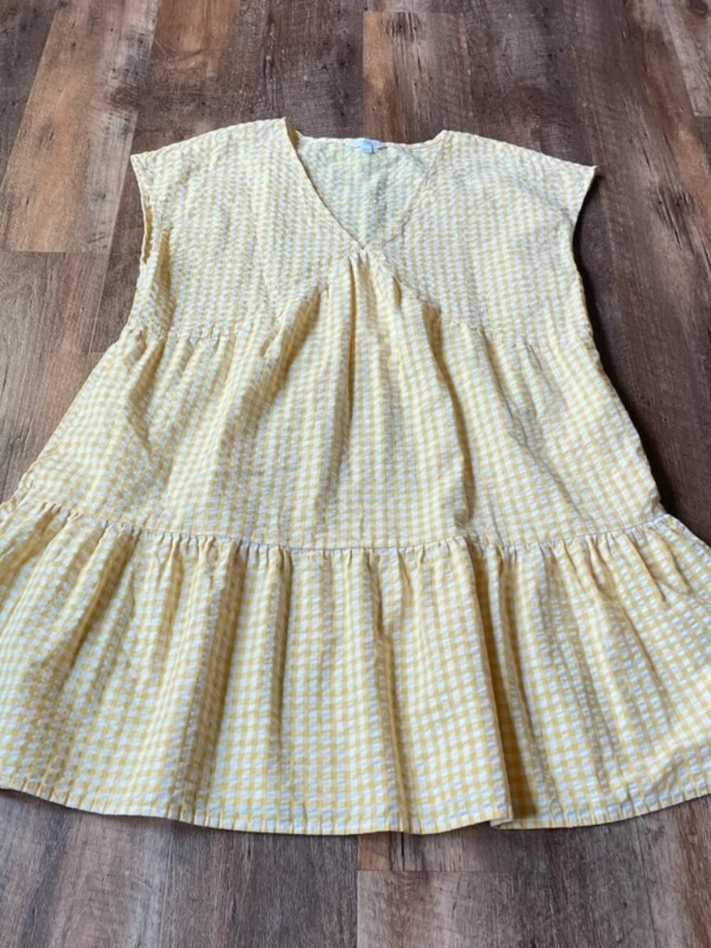 Butter yellow and white Gingham Dress with Pockets Size L